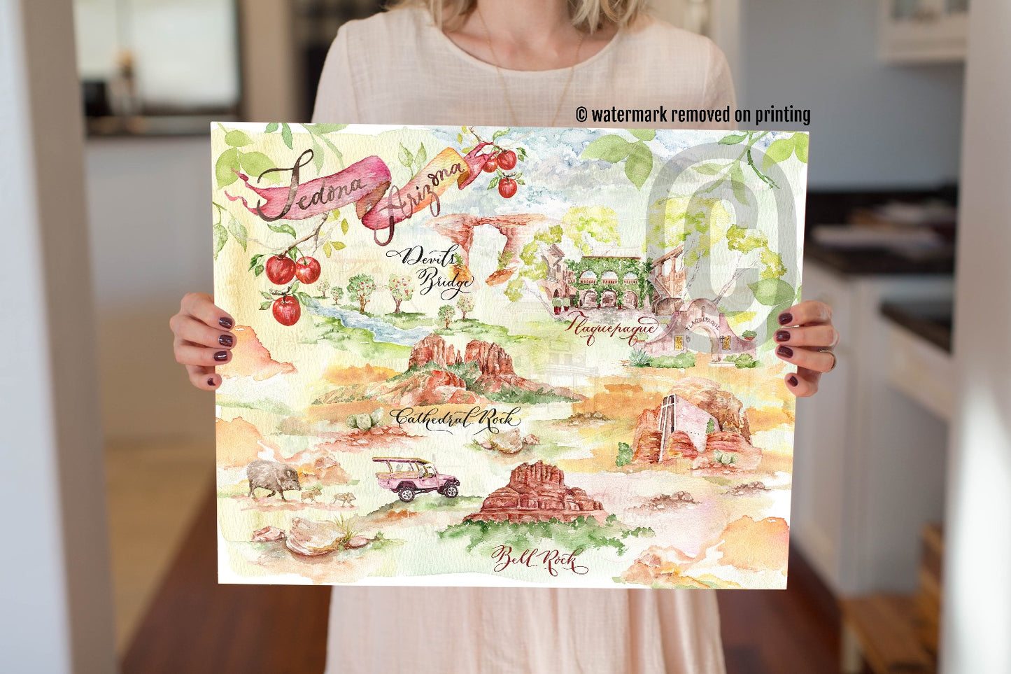 Watercolor Map of Sedona, Arizona