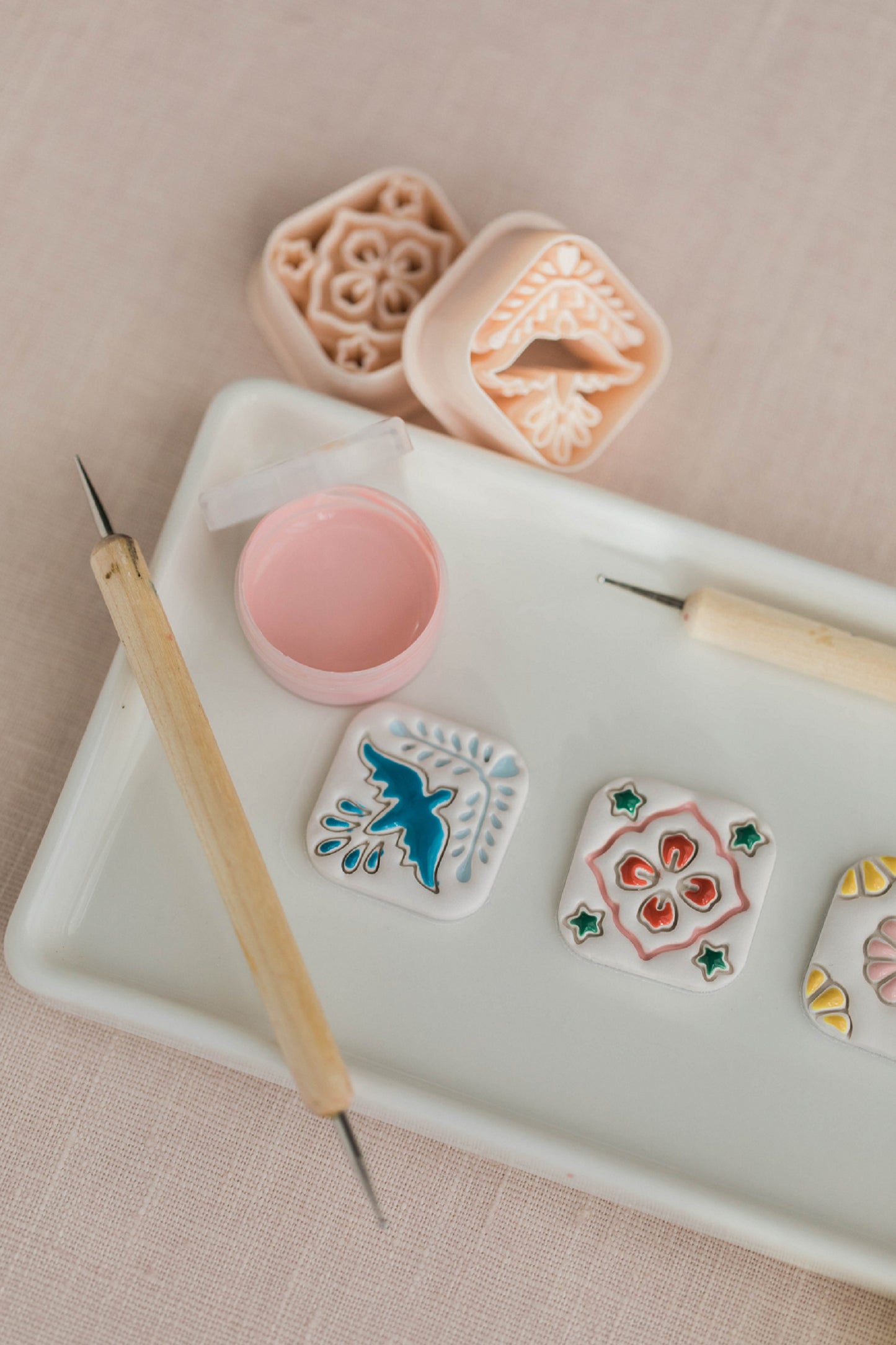 Painted Tile Magnet Set