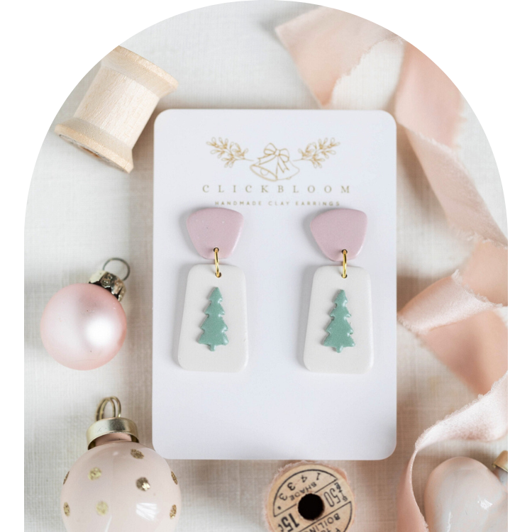 Blush and Sage Tree Clay Earrings