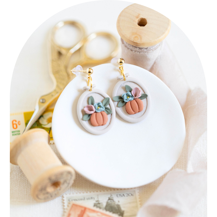 Handcrafted Clay Pumpkin & Floral Earrings