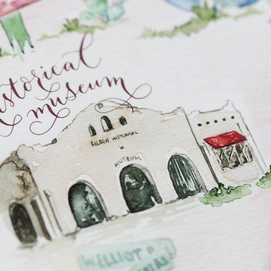 Watercolor Map of Downtown Gilbert Arizona