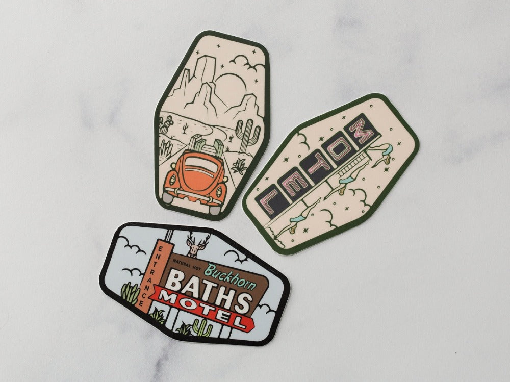 Mesa Vinyl Sticker Pack Diving Lady Motel Buckhorn Baths Arizona Road Trip