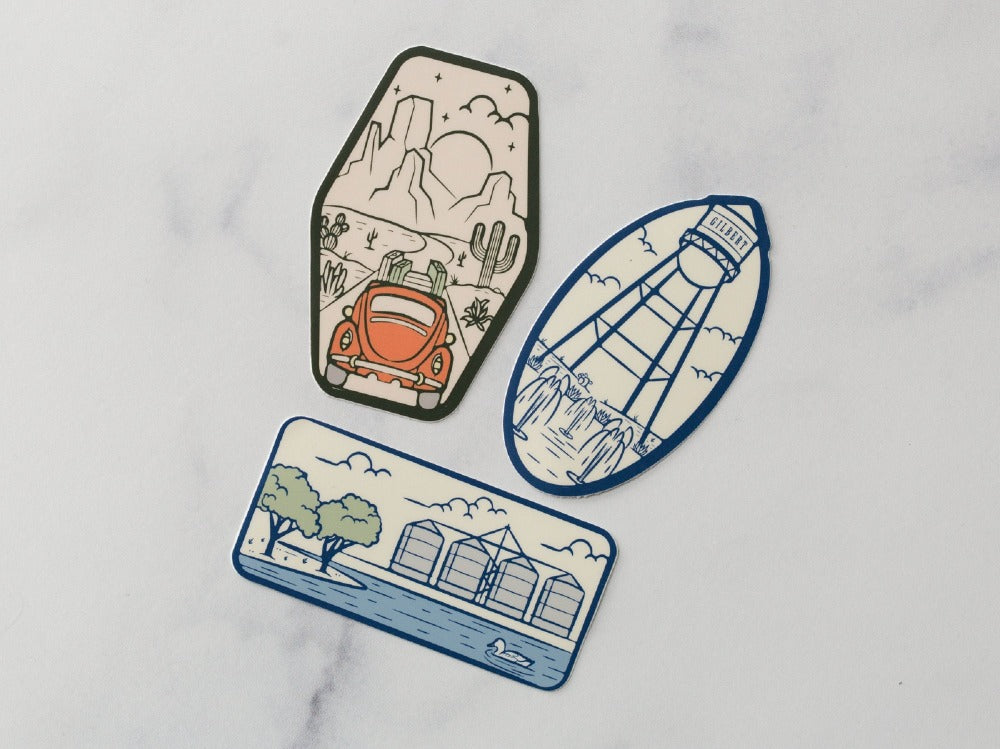 Gilbert Vinyl Sticker Pack Morrison Ranch Silos Gilbert Water Tower Road Trip Decals