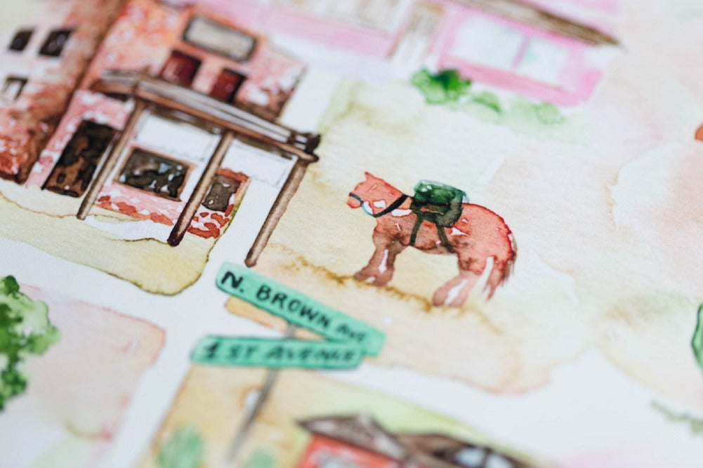 Watercolor Map of Old Town Scottsdale, Arizona
