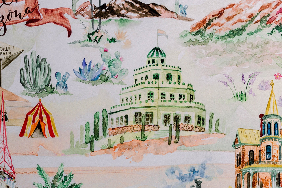 Watercolor Map of Downtown Phoenix, Arizona