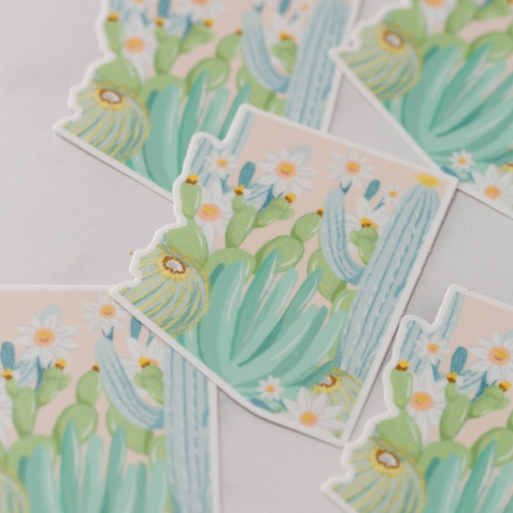 Arizona Outline Cactus Vinyl Decal Stickers Pastel