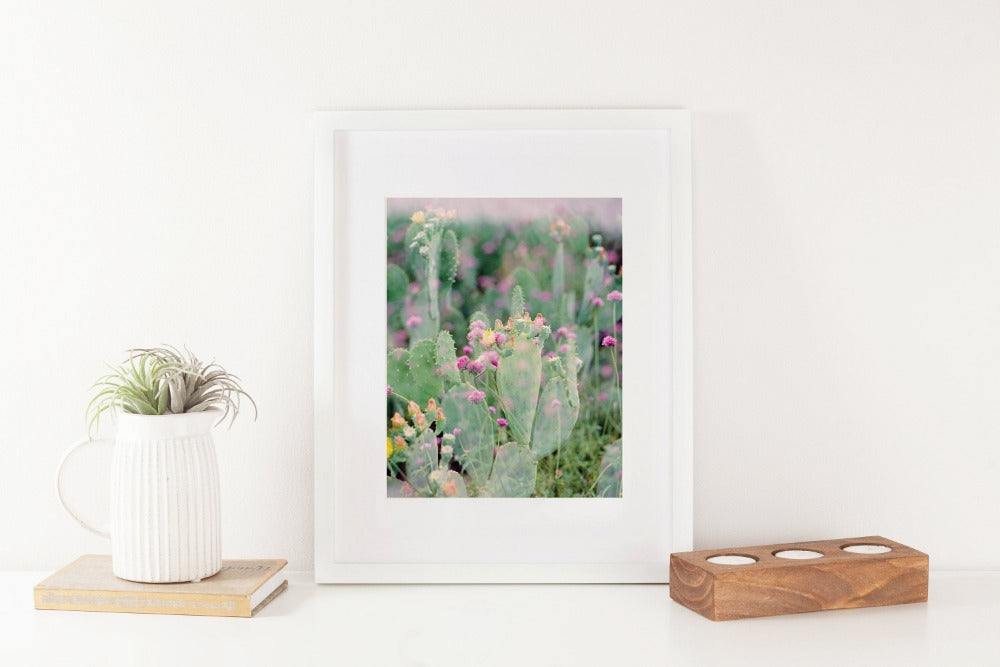 Undeserted Double Exposure Cactus and Flowers 8x10 Art Print