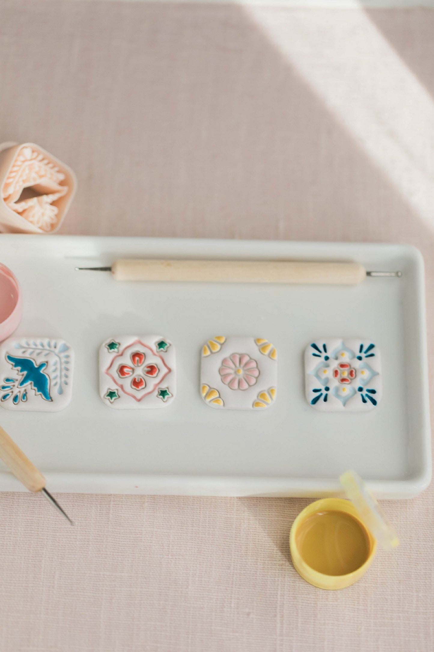 Painted Tile Magnet Set
