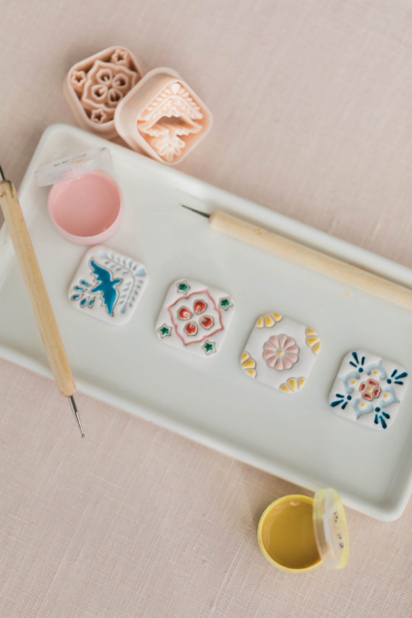 Painted Tile Magnet Set