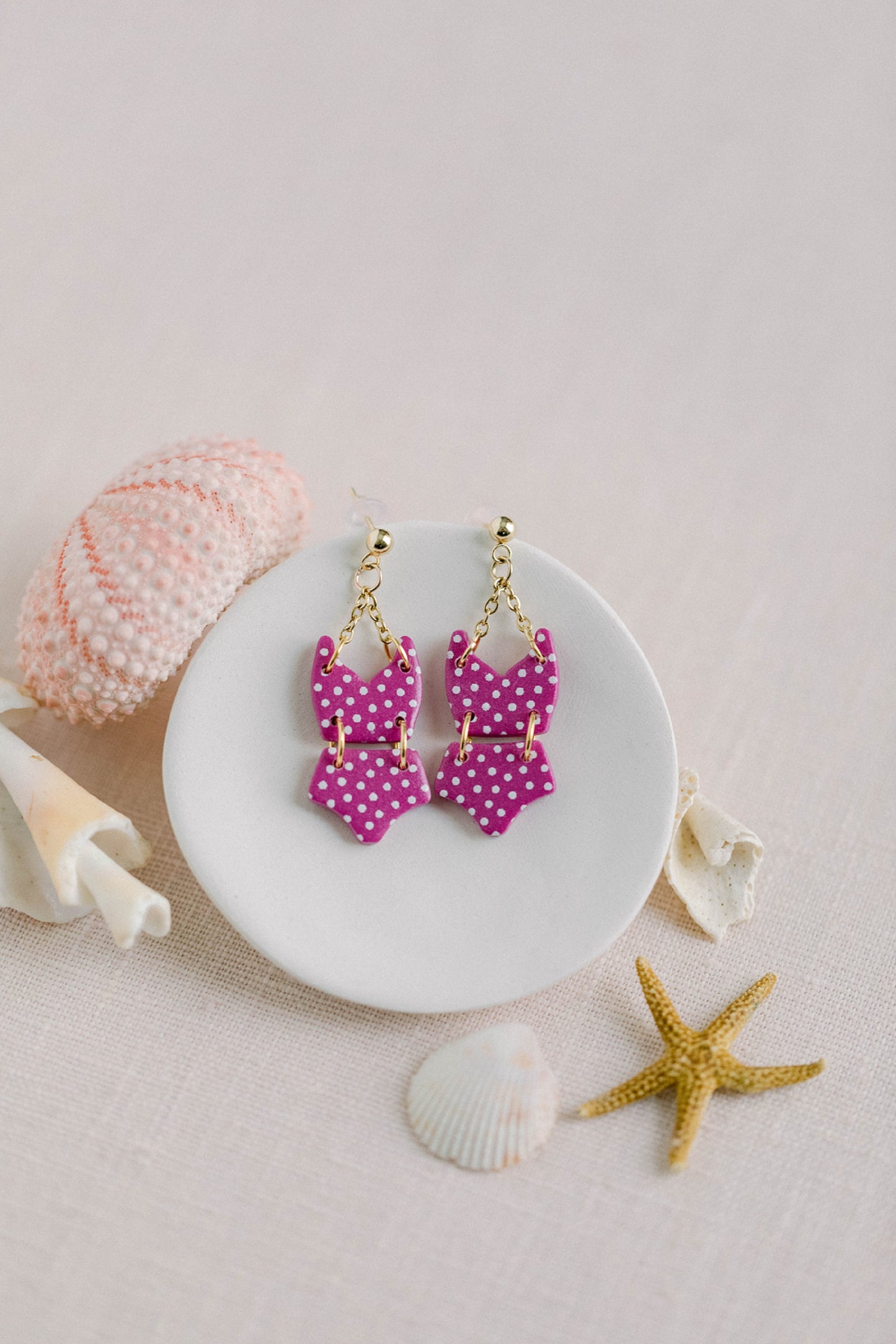 Pink Polka Dot Bikini Earrings