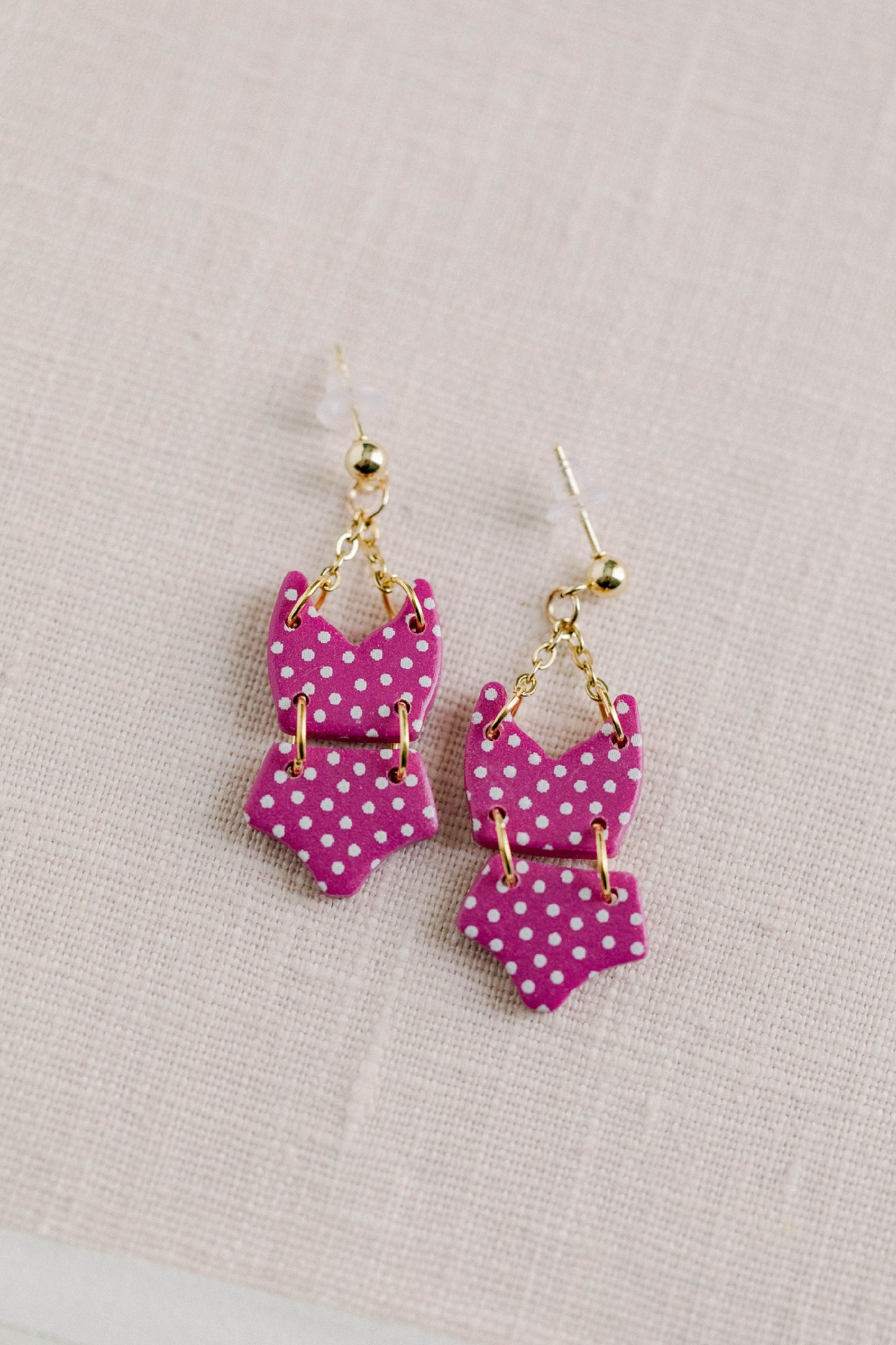 Pink Polka Dot Bikini Earrings