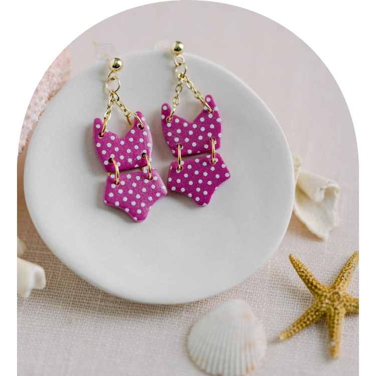 Pink Polka Dot Bikini Earrings