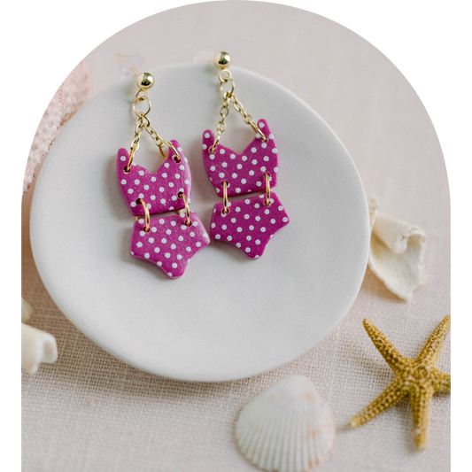 Pink Polka Dot Bikini Earrings