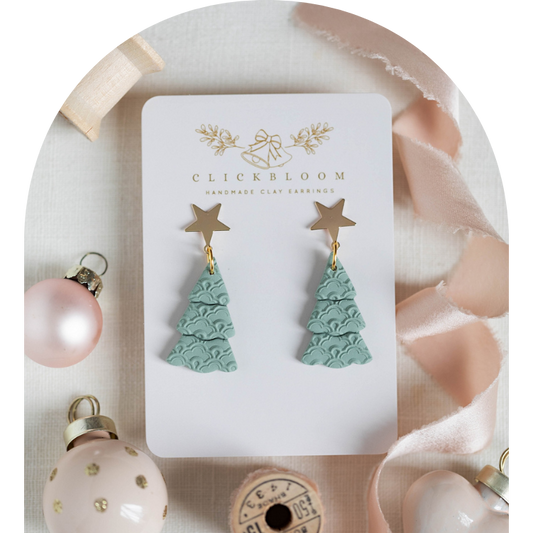 Sage Tree Gold Star Clay Earrings