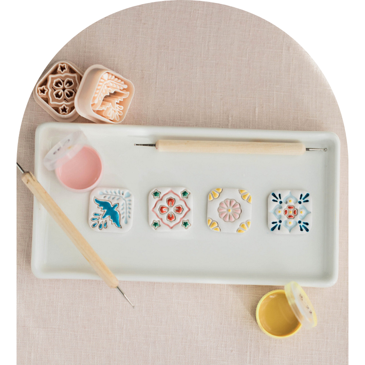 Painted Tile Magnet Set