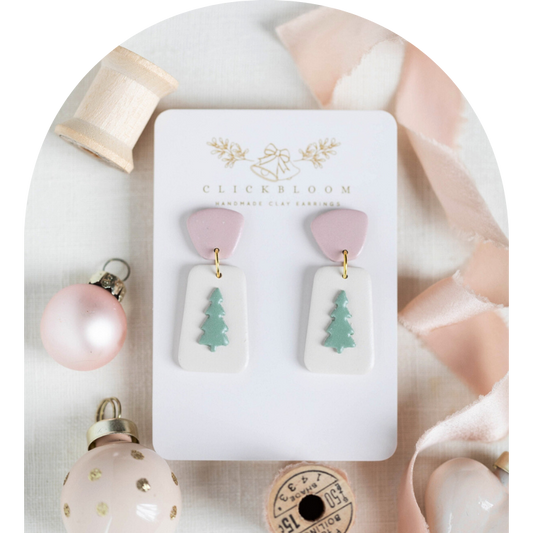 Blush and Sage Tree Clay Earrings