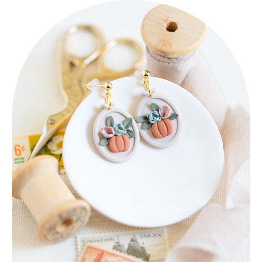 Handcrafted Clay Pumpkin & Floral Earrings