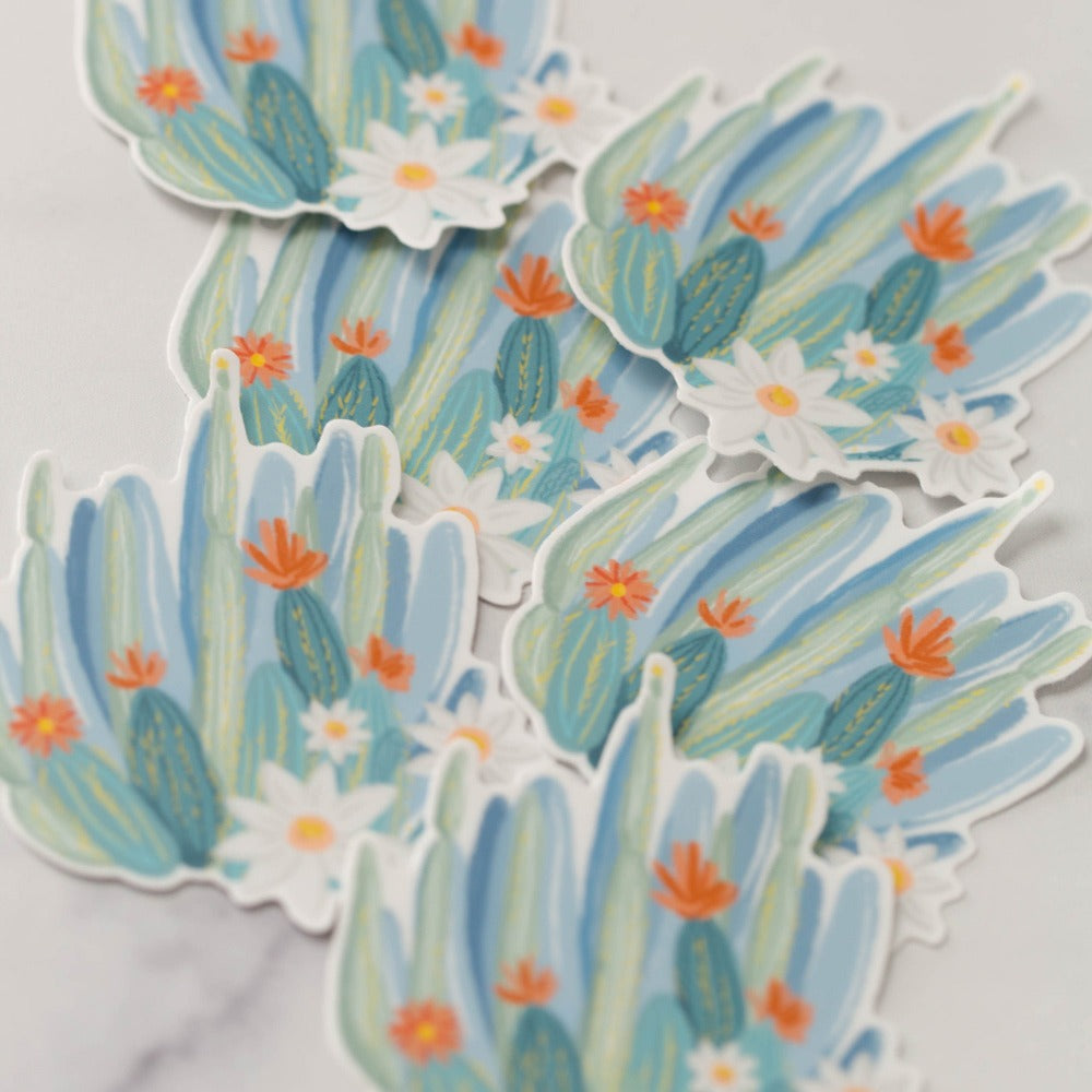 Prickly Pastel Vinyl Decal Sticker Pack Arizona Outline Cactus Green and Blue