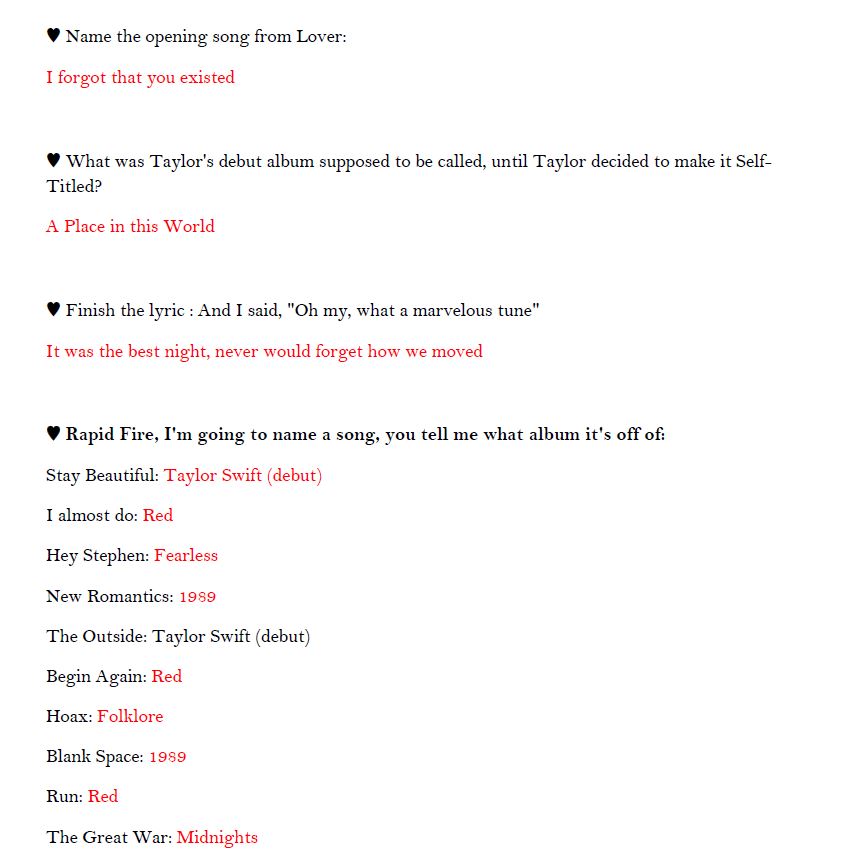 Taylor Trivia (Free Download!)